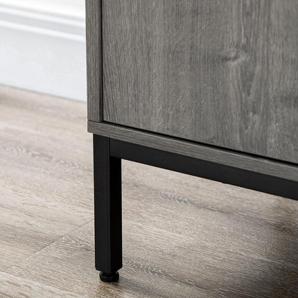 Gray buffet cabinet with wine rack, adjustable shelves
