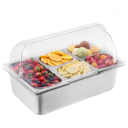 Buffet Condiment Server, 5-Pan Stainless Steel with Lid