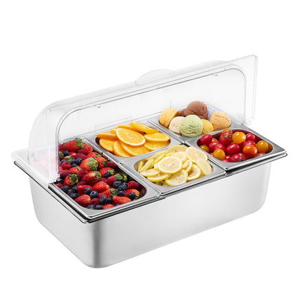 Buffet Condiment Server, 5-Pan Stainless Steel with Lid