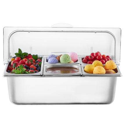 Buffet Condiment Server, 5-Pan Stainless Steel with Lid