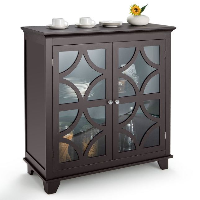 Buffet Sideboard Storage Cabinet With Glass Doors, MDF