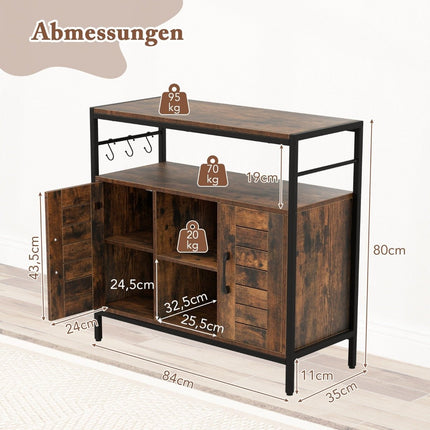 Buffet cabinet with 2 doors & open compartments & adjustable shelves & 3 hooks sideboard