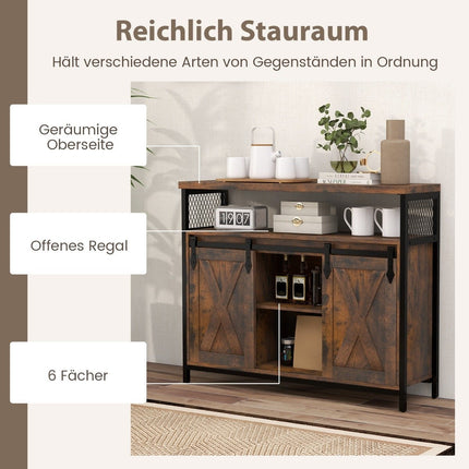 Buffet cabinet with 3-tier adjustable shelves & sliding doors & open compartments in farmhouse style