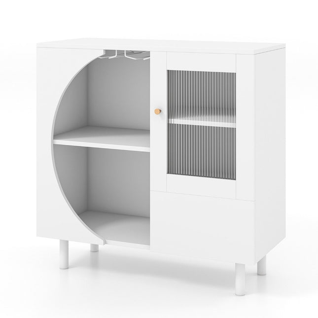 Buffet cabinet with glass door & open shelf & metal legs sideboard 80 x 30 x 80 cm white
