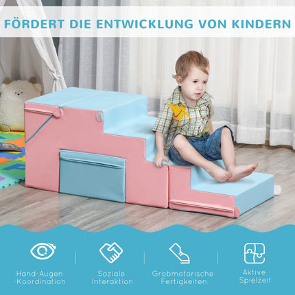 Foam building blocks, table and chairs, reconfigurable, pink/blue