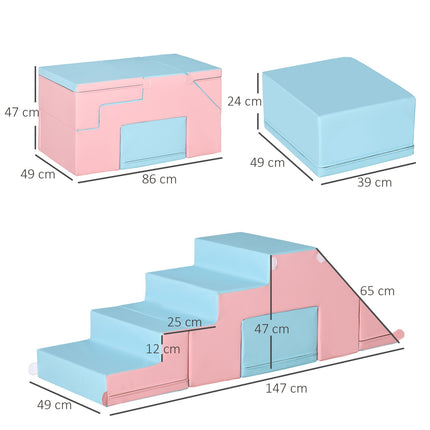 Foam building blocks, table and chairs, reconfigurable, pink/blue