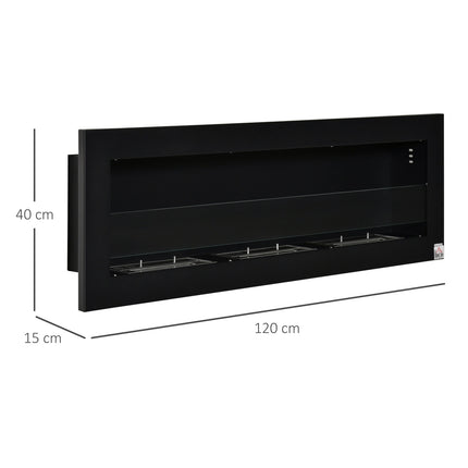Built-In Ethanol Fireplace, 3 Burners, 120cm, Black
