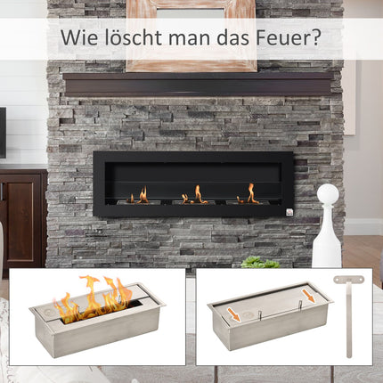 Built-In Ethanol Fireplace, 3 Burners, 120cm, Black