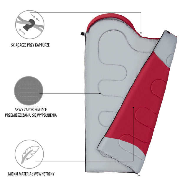 Burgundy-Grey Sleeping Bag, Size L, Lightweight