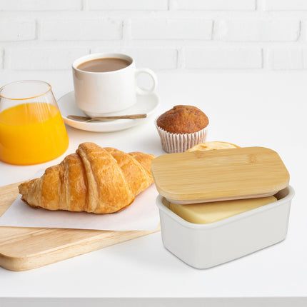 Butter dish ceramic &amp; bamboo