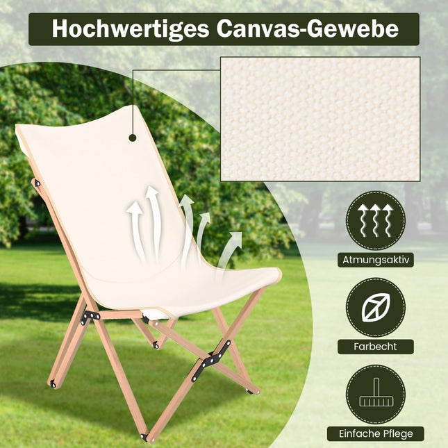 Butterfly Folding Chair Set of 2, Bamboo, Beige, 150kg Capacity