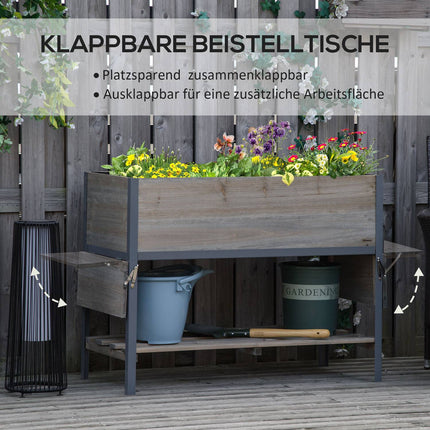 Raised bed pot with collapsible shelves, solid wood, 140cm