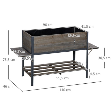 Raised bed pot with collapsible shelves, solid wood, 140cm