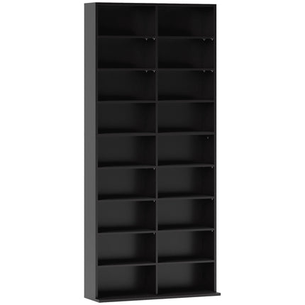 CD DVD Blu-ray Storage Shelf, 18 Compartments, Black, Adjustable