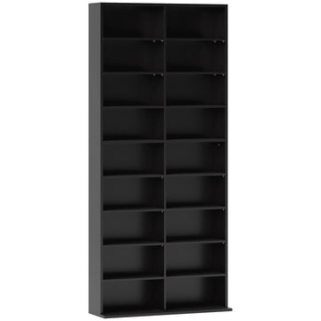 CD DVD Blu-ray Storage Shelf, 18 Compartments, Black, Adjustable