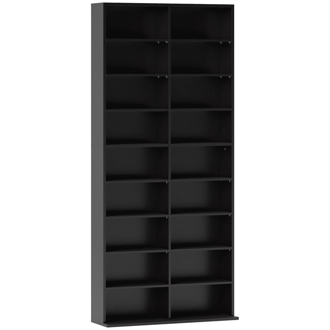CD DVD Blu-ray Storage Shelf, 18 Compartments, Black, Adjustable