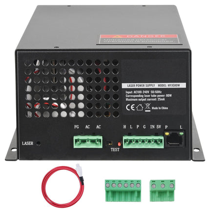 CO2 Laser Power Supply 80W for 80W Laser Tubes, PWM Control, Cooling Fan