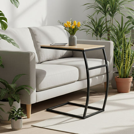 C-Shaped End Table – Metal & MDF, Sofa & Bed Use