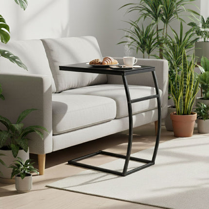 C-Shaped End Table – Metal & MDF, Sofa & Bed Use