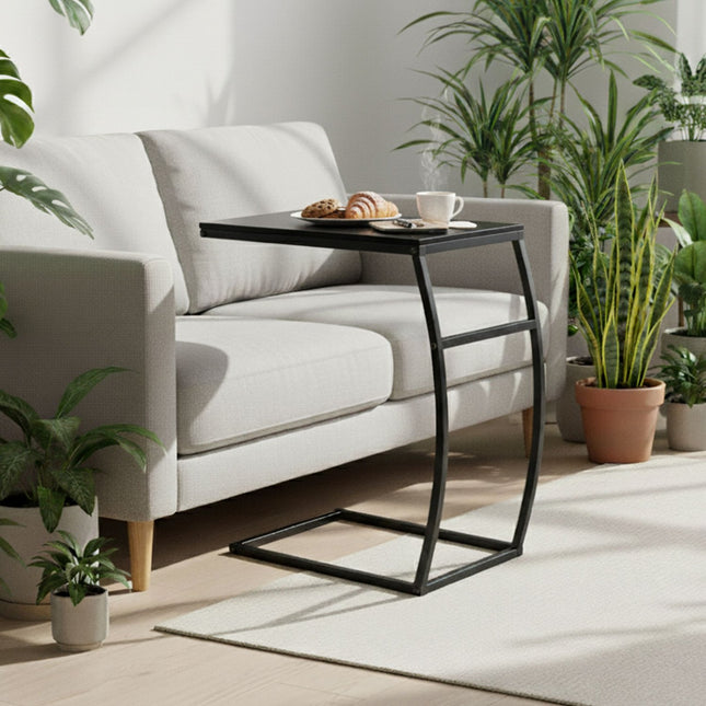 C-Shaped End Table – Metal & MDF, Sofa & Bed Use