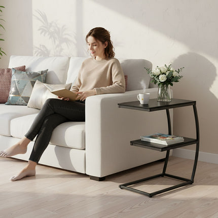 C-Shaped Side Table, 2-Tier, Metal Frame