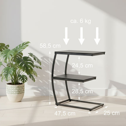 C-Shaped Side Table, 2-Tier, Metal Frame