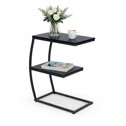 C-Shaped Side Table, 2-Tier, Metal Frame