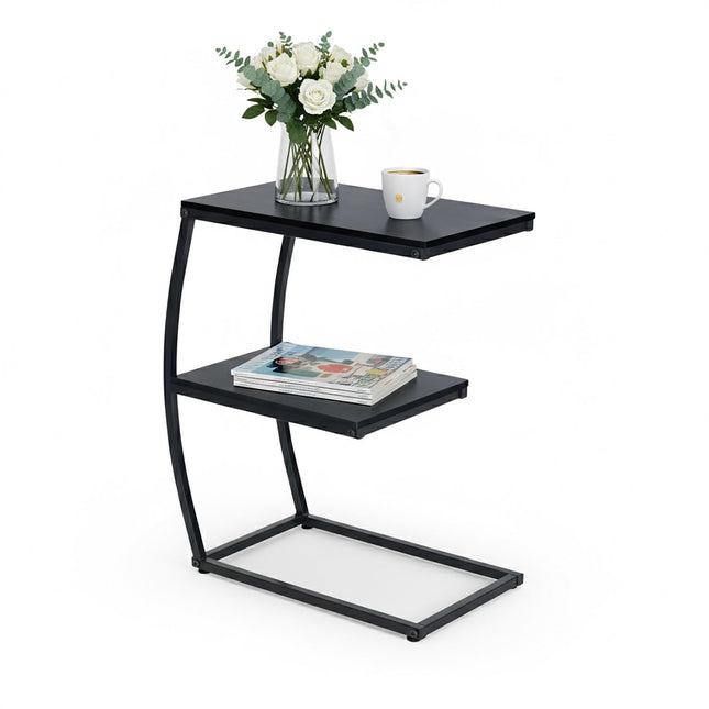 C-Shaped Side Table, 2-Tier, Metal Frame