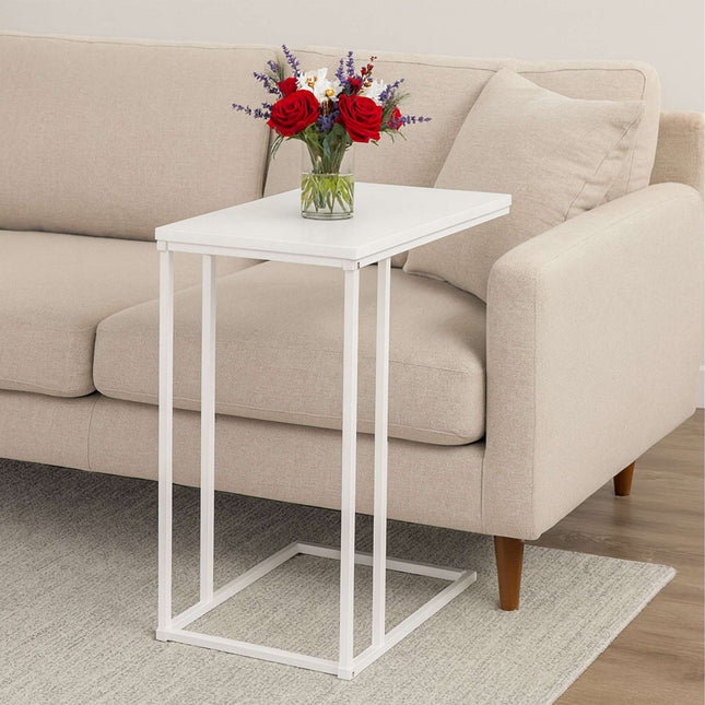 C-Shaped Side Table – Wood-Effect Top, Metal Frame