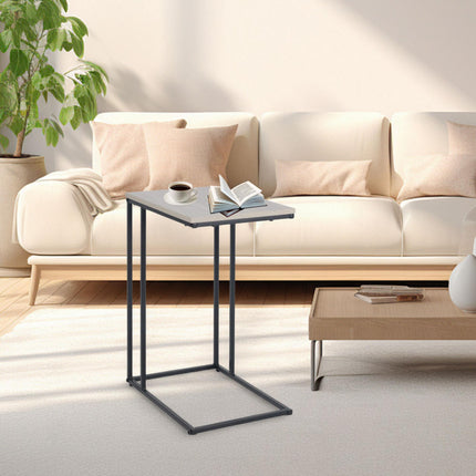 C-Shaped Side Table, Wood-Effect Top, Metal Frame