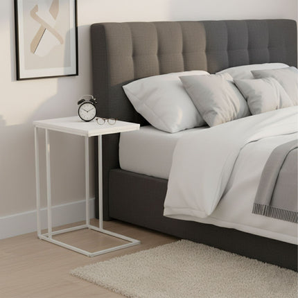 C-Shaped Side Table – Wood-Effect Top, Metal Frame