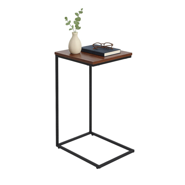 C-Shaped Side Table – Wood Top, Black Metal Frame