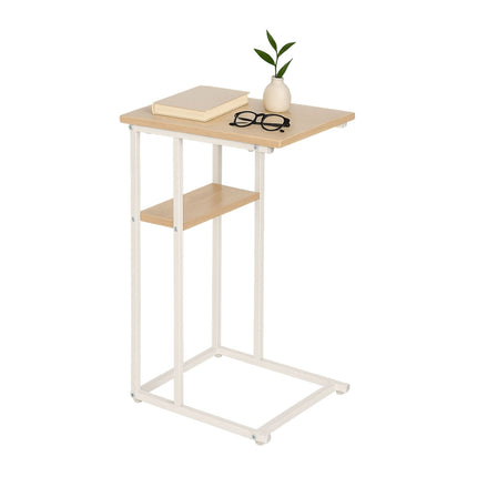 C-Shaped Side Table with 2 Shelves – Metal & Wood