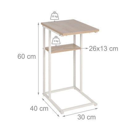 C-Shaped Side Table with 2 Shelves – Metal & Wood