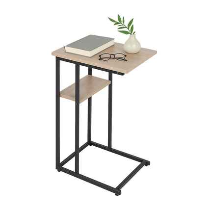 C-Shaped Side Table with 2 Shelves for Sofa & Bed