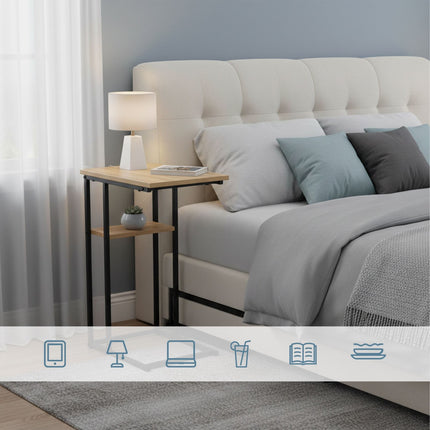 C-Shaped Side Table with 2 Shelves for Sofa & Bed