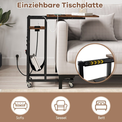 C-Shaped Side Table with Charging Station & Storage Pocket