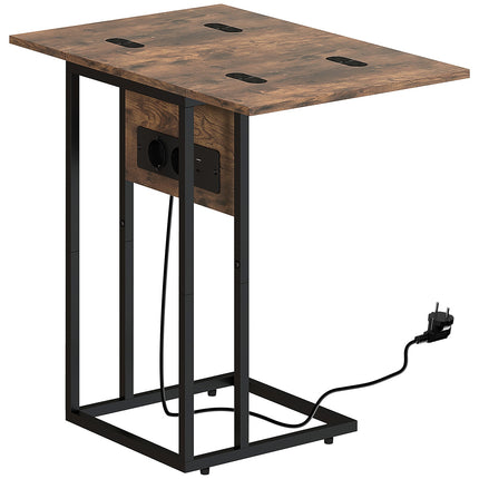 C-Shaped Side Table with Charging Station and Foldable Top