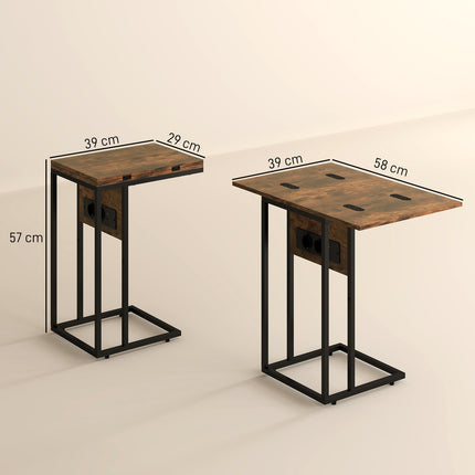 C-Shaped Side Table with Charging Station and Foldable Top