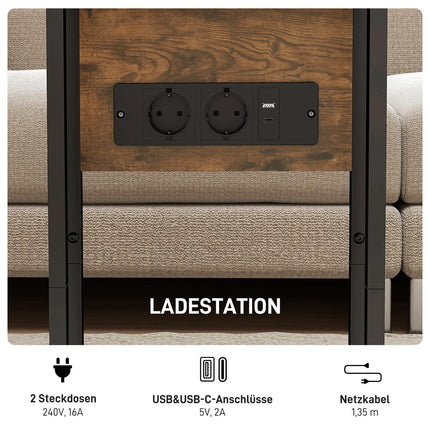 C-Shaped Side Table with Charging Station and Foldable Top