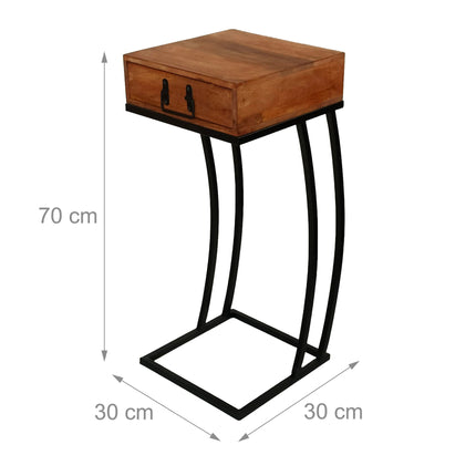 C-Shaped Side Table with Drawer – Wood & Metal