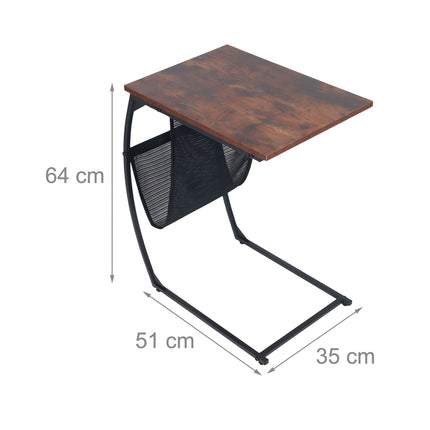 C-Shaped Side Table with Magazine Rack, Wood-Effect Top