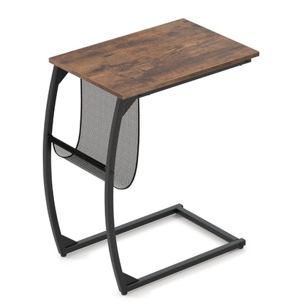 C-Shaped Side Table with Pocket, Space-Saving Design