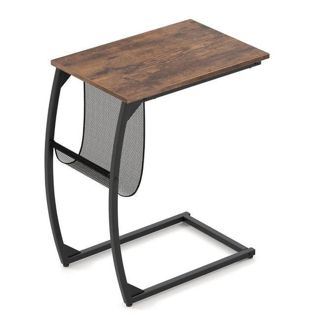 C-Shaped Side Table with Pocket, Space-Saving Design