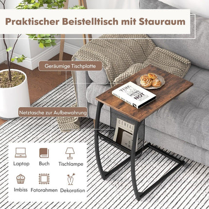 C-Shaped Side Table with Pocket, Space-Saving Design