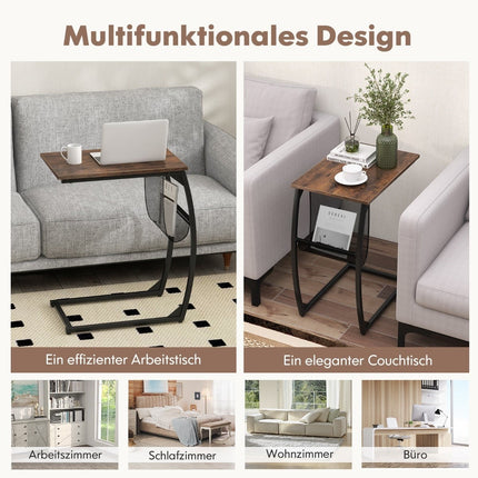 C-Shaped Side Table with Pocket, Space-Saving Design