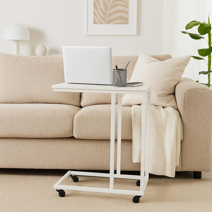 C-Shaped Side Table with Wheels, Metal and MDF