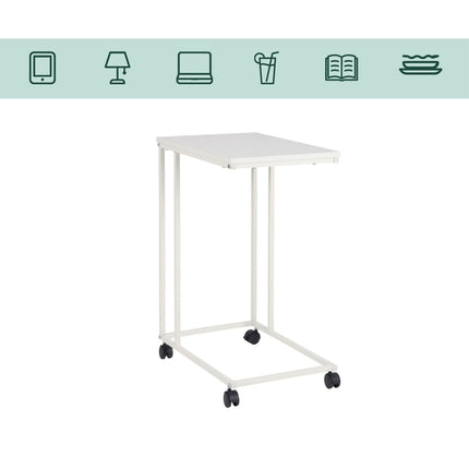C-Shaped Side Table with Wheels – Wood-Effect Top