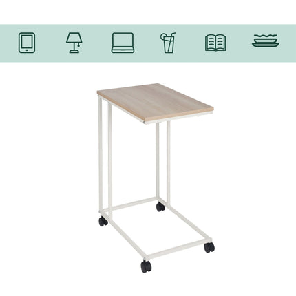 C-Shaped Side Table with Wheels – Wood-Effect Top