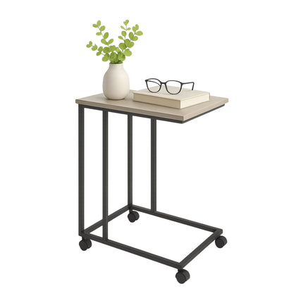 C-Shaped Side Table with Wheels – Wood-Effect Top